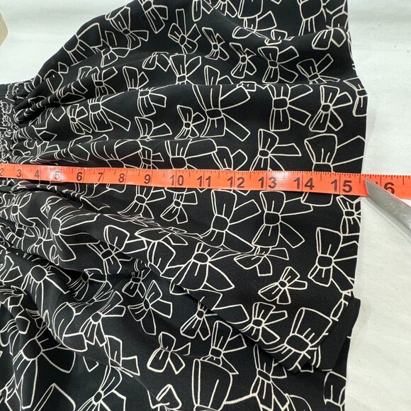 REDValentino Small Black Pleated Mini Skirt White Line Drawn Bow Pattern - Picture 4 of 6